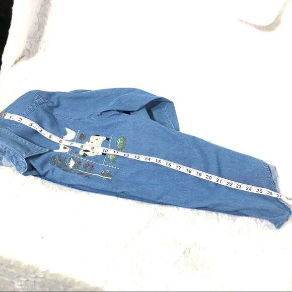 Chambray long sleeve shirt button up appliqué EUC cottagecore granny core farm - Picture 7 of 16